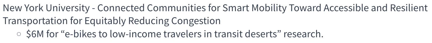 The claimed grant cancelled. It says 6 million for e-bikes to low-income travelers in transit deserts but that's not correct.